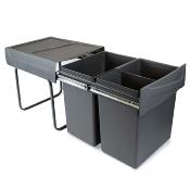 Poubelles coulissante recyclage cuisine 2x20Lfixation inférieure extraction manuel