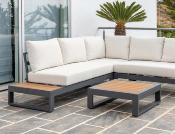 Salon jardin Sofa d'angle 4/5 places table basse 73cm anthracite tissus blanc cassé