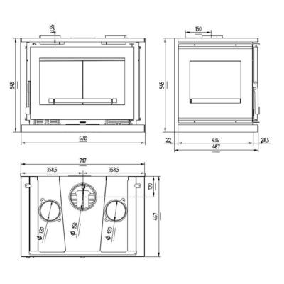 IT-173K - Insert à bois en acier, verre sérigraphié, 3 cotés vitrés, noir