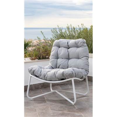 Fauteuil Butaca structure blanche tissus gris coussin