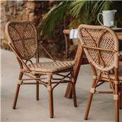 Lot 2 chaises rotin synthétique style bistrot naturel