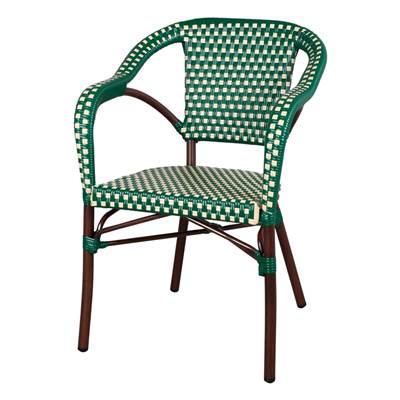 Lot 2 chaises d’extérieur empilable avec accoudoirs style bistrot vert