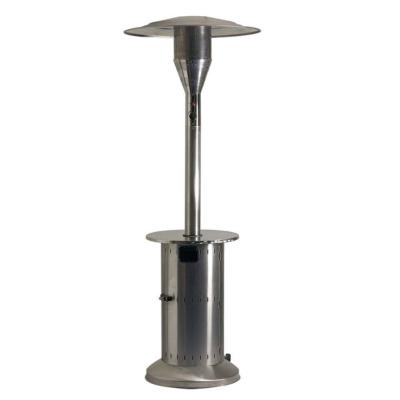 Parasol chauffant à gaz inox pied cache bouteille, tablette, 12m2 59 h