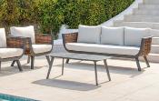 Salon jardin 5 places Sofa 3 places 2 fauteuils table 120cm anthracite beige clair