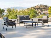 Salon jardin 4 places Sofa 2 places 2 fauteuils structure anthracite tissus gris