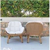 Fauteuil Butaca Imitation BOIS et rotin tissus beige coussin