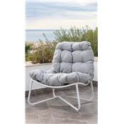 Fauteuil Butaca structure blanche tissus gris coussin