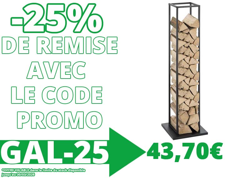 25% de remise sur notre élégant bûcher d'intérieur chez Bricommerce