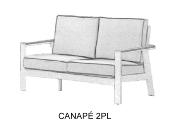 Salon jardin 4 places Sofa 2 places 2 fauteuils table basse 115x65.5x43 blanc tissus gris