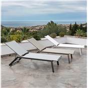 Bain de soleil Alu. structure TAUPE tissus beige 1 place 200x79x36cm