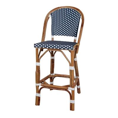 Lot 2 Tabourets hauts rotin style bistrot bleu