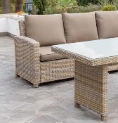 Salon jardin Sofa d'angle 6/7 places table 150x90x73 2 repose pieds poufs Naturelle marron