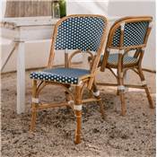 Lot 2 chaises rotin style bistrot bleu