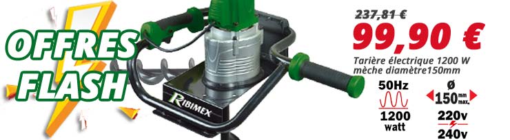 Plus de 55% de remise sur la tarière électrique 1200 watts mèche diamètre 150mm Ribimex 99,90€ au lieu de 237,81€ chez Bricommerce