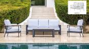 Salon jardin 4 places Sofa 2 places 2 fauteuils table 115x65.5x43 anthracite tissus gris