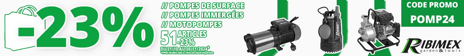 23% de remise sur votre pompe de surface, pompe immergée, pompe vide-cave, motopompe... chez Bricommerce