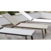 Bain de soleil Alu. structure TAUPE tissus beige 1 place 200x79x36cm