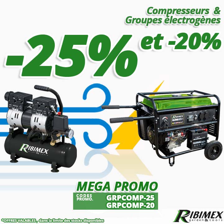 MEGA PROMOTION jusqu'à -25% sur votre groupe électrogène ou votre compresseur d'air Ribimex chez Bricommerce