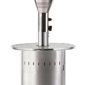 Parasol chauffant à gaz inox pied cache bouteille, tablette, 12m2 59 h