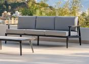 Salon jardin 5 places Sofa 3 places 2 fauteuils table 110x60x37 anthracite tissus gris