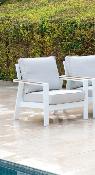 Salon jardin 4 places Sofa 2 places 2 fauteuils table basse 115x65.5x43 blanc tissus gris