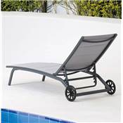 Bain de soleil Alu. sur roues structure anthracite tissus gris 1 places 192x66x33cm