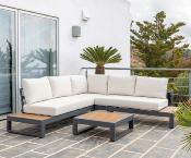 Salon jardin Sofa d'angle 4/5 places table basse 73cm anthracite tissus blanc cassé