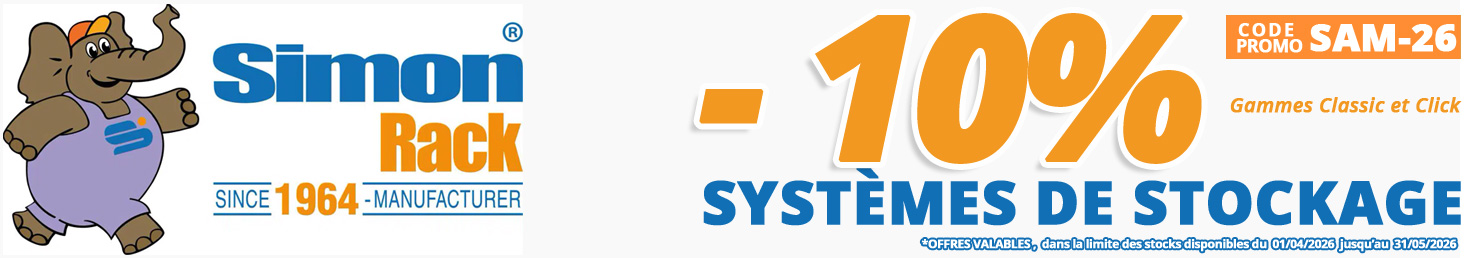 10% de remise sur votre système de stockage, dimensions, coloris, nombre d'étagère au choix chez Bricommerce