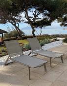 Bain de soleil Alu. structure TAUPE tissus beige 1 place 200x79x36cm