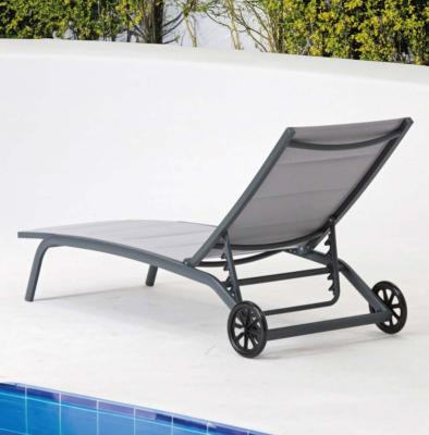 Bain de soleil Alu. sur roues structure anthracite tissus gris 1 places 192x66x33cm