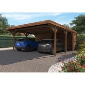 Carport DOUBLE LEON, 2 voitures en pin FSC traité autoclave marron classe 3