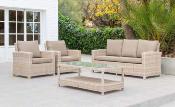 Salon jardin 5 places Sofa 3 places 2 fauteuils table 120x60x46 tressée Naturelle marron